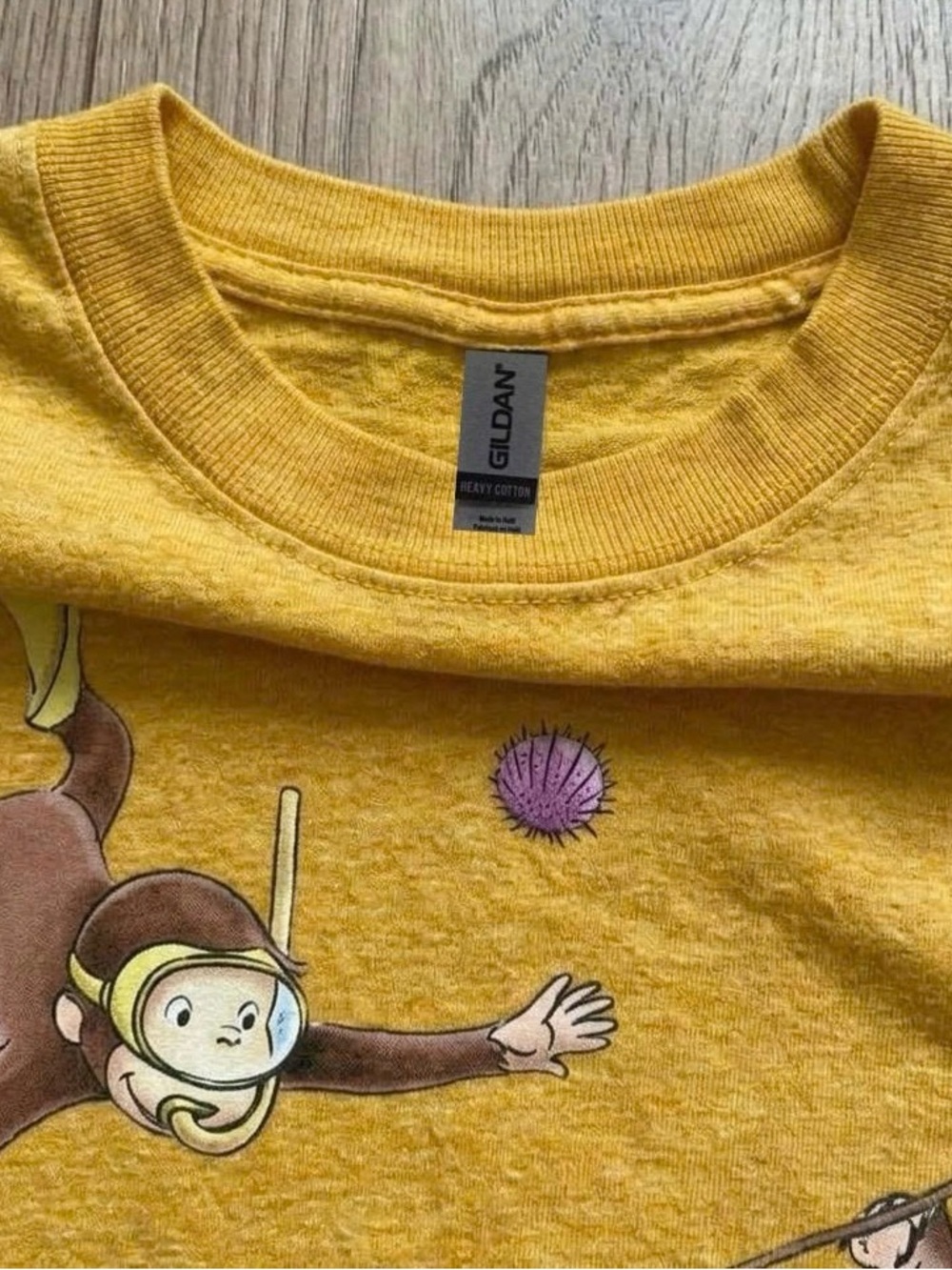 Gildan Yellow Curious George Graphic Tee with Pink Bikini Art - Picture 2 of 2